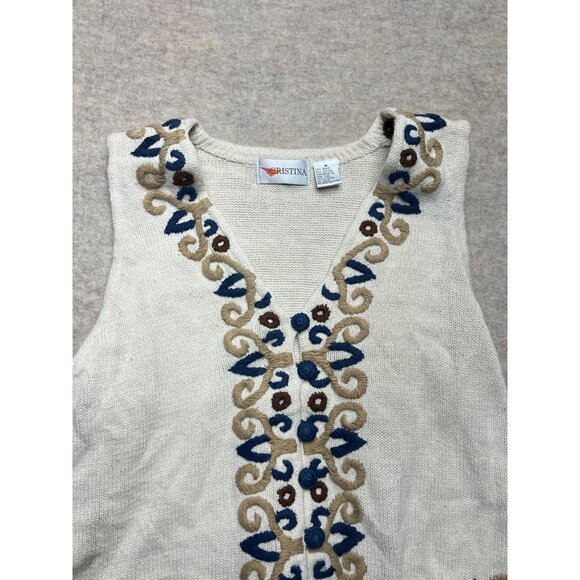 Vintage 90s Christina Knit Sweater Vest Boho Cottage Retro Western Medium - Picture 2 of 7